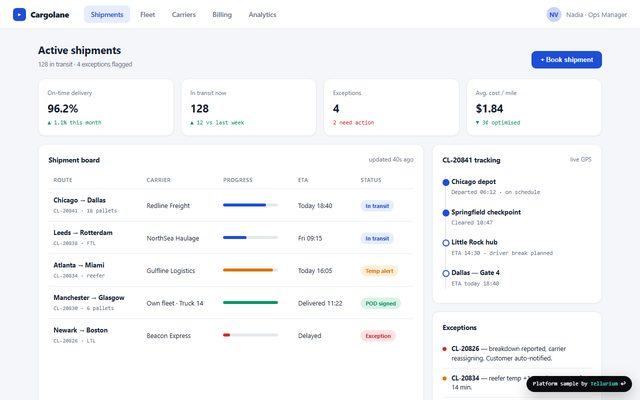 Cargolane — logistics & freight platform design sample